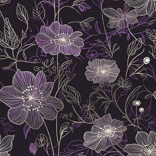 Laatse Purple Floral Wallpaper Peel and Stick Boho Wallpaper Dark Floral Contact Paper Waterproof Self Adhesive Vintage Botanical Wall Paper for Bedroom Walls Cabinet Decor 17.5“x118” - color: Black/Puple, size: 17.5" x 118"
