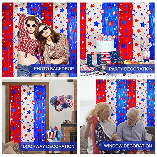 LOLStar 4th of July Decorations, Red White Blue 5 Pack America Star Tinsel Foil Fringe Curtains, 4th of July Photo Booth Prop Streamer Backdrop for Independence Day, Memorial, Labor, Patriotic - size: 5 Pack
