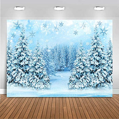 Mocsicka Winter Scene Backdrop Snowy Christmas Pine Tree Halo Spots Photography Background Blue Wonderland Snowflake Forest Party Holiday Photoshoot Props (Blue, 7x5ft) - color: blue, size: 7x5ft