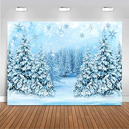 Mocsicka Winter Scene Backdrop Snowy Christmas Pine Tree Halo Spots Photography Background Blue Wonderland Snowflake Forest Party Holiday Photoshoot Props (Blue, 7x5ft) - color: blue, size: 7x5ft