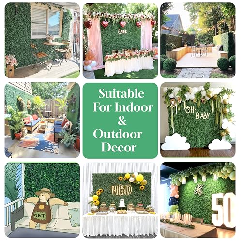HWT 12 Pcs 20"X20"Grass Wall Backdrop, UV-Protected Greenery Wall Backdrop, Grass Wall Panels, Boxwood Hedge Wall Green Wall Decor Boxwood Panels Indoor & Outdoor Decor