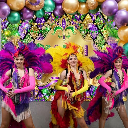 Avezano Mardi Gras Party Backdrop for Festival Carnival Masquerade Photoshoot Photography Background Retro Glitter Gold Green Purple New Orleans Mask Mardi Gras Party Decorations (10x7ft) - size: 10x7ft