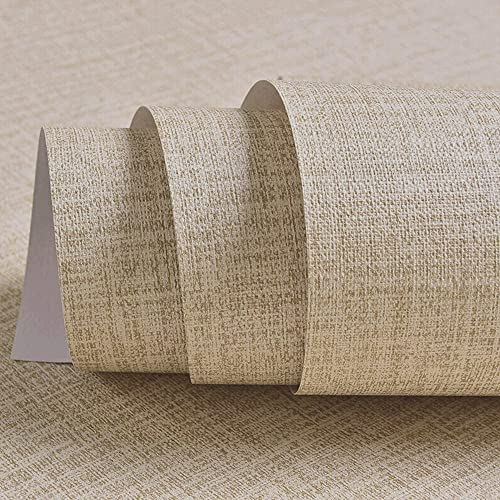 TANONE Khaki Contact Paper Peel and Stick 15.8 in X 118 in, Grasscloth Self Adhesive Removable Beige Wallpaper, Fabric Linen Thickened Wall Paper Decorative for Wall Cabinets Drawers Kitchen - color: Khaki, size: 15.8" x 118"