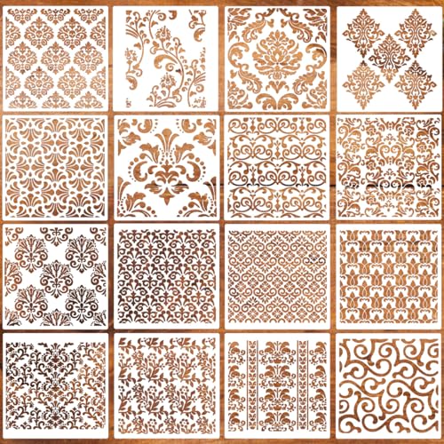 Damask Stencils 6inch Texture Stencils Reusable Layering Stencils Templates for Painting on Wood Furniture Canvas Paper Fabric - style: Damask