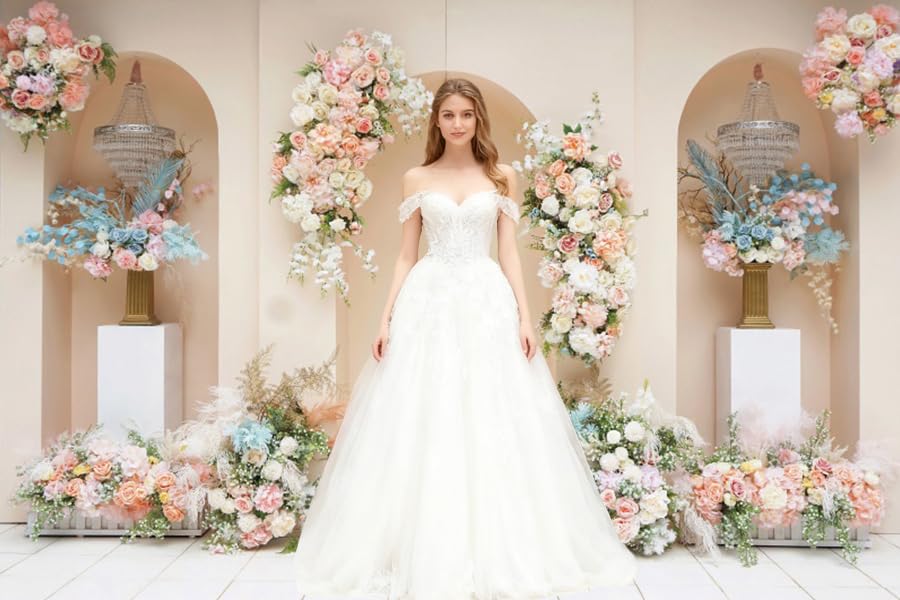 Leowefowa 10x8ft Vinyl Romantic Rose Flower Wedding Backdrop Floral Wall Photography Background Bridal Shower Wedding Party Decorations Anniversary Wedding Birthday Backgrounds Studio Props - size: 10x8ft