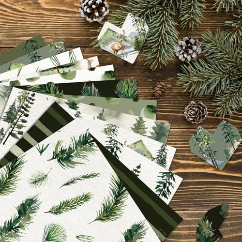 Double Sided Christmas Scrapbook Paper - 24 Sheets Christmas Tree Green Nature Woodland Forest Patterned Holiday Specialty Scrapbooking Paper Packs for Card Making Art Craft Photo Album - color: Green Christmas Tree