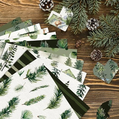 Double Sided Christmas Scrapbook Paper - 24 Sheets Christmas Tree Green Nature Woodland Forest Patterned Holiday Specialty Scrapbooking Paper Packs for Card Making Art Craft Photo Album - color: Green Christmas Tree