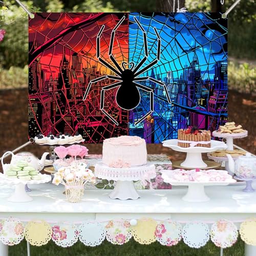 6×4FT Dark Psychedelic Spider Backdrop Birthday Movie Party Decorations Witch Photo Booth Studio Props TAYHB101 - size: 6x4FT
