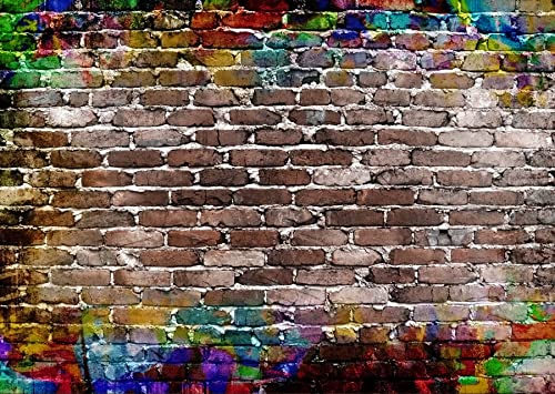 Vinyl 7x5ft Colorful Graffiti Brick Wall Backdrop, Ideal for Photo Studio, Birthday Party, Wedding