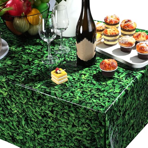 Tatuo 3 Pieces 54 x 108 Inches Jumbo Green Leaves Photography Leaf Backdrop 3D Waterproof Tree Leaves Background Photo Booth Prop Green Leaf Tablecloths for Baby Shower Birthday Party Decoration - size: 54 x 108 Inches