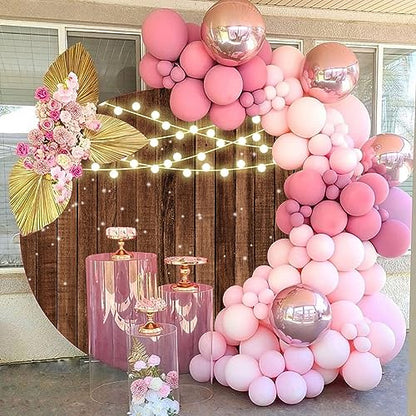 6.5x6.5ft Glitter Rustic Wood Round Backdrop Brown Wooden Texture String Lights Circle Photography Background for Baby Shower Birthday Wedding Bridal Shower Party Banner Photo Booth Props - size: 6.5x6.5ft-Diameter
