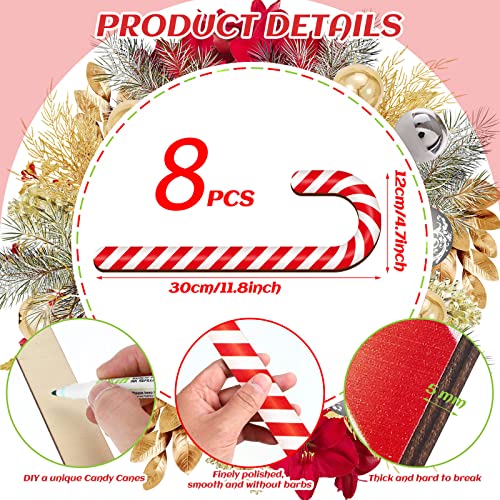 Large Size 8 Pcs 11.8 Inch Christmas Large Candy Canes for Tree Decorations Red and White Giant Candy Cane Props Bulk Xmas Hanging Ornaments Rustic Wood Flat for Party Supplies DIY Crafts Photoshoot - size: 11.8 Inch