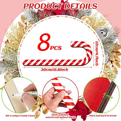 Large Size 8 Pcs 11.8 Inch Christmas Large Candy Canes for Tree Decorations Red and White Giant Candy Cane Props Bulk Xmas Hanging Ornaments Rustic Wood Flat for Party Supplies DIY Crafts Photoshoot - size: 11.8 Inch