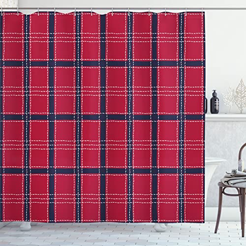 Ambesonne Plaid Shower Curtain, Rectangular Modern Scottish Tartan Stripes Artwork with Stitches Print, Cloth Fabric Bathroom Decor Set with Hooks, 69" W x 70" L, Dark Pink and Blue Violet - color: Dark Pink and Blue Violet, size: 69" W x 70" L