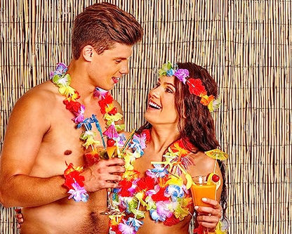 Hawaiian Beach Reed Backdrop Aloha Luau Party Tiki Bar Decorations Polyester Fabric Photography Backdrop for Photoshoot (8 x 6ft) (Pack of 2) - size: 8 x 6ft (Pack of 2)