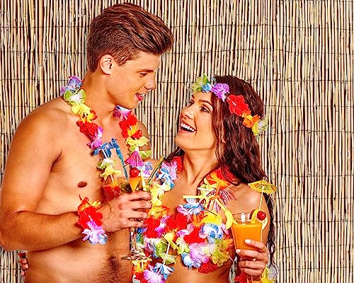 Hawaiian Beach Reed Backdrop Aloha Luau Party Tiki Bar Decorations Polyester Fabric Photography Backdrop for Photoshoot (7 x 5ft) (Pack of 2) - size: 7 x 5ft (Pack of 2)