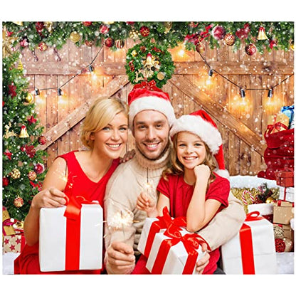 Rustic Christmas Barn Wood Door Backdrop for Photography Xmas Tree Snow Gift Wall Floor Party Photo Background Winter Holiday Family Supplies Banner Decoration Studio Props 12391 (8x6FT) - size: 8x6FT
