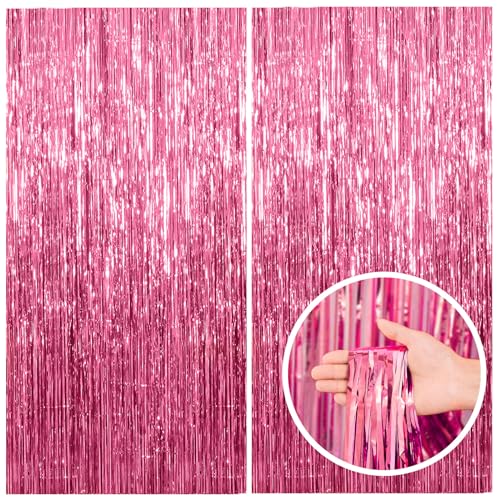 2 Pack Pink Backdrop Party Decorations Tinsel Curtain Party Backdrop Foil Fringe Birthday Decorations Photo Booth Streamer Backdrop Pink Theme Bachelorette Graduation Decor - color: Pink, size: 39.4"w X 78.7"l (Pack of 2)