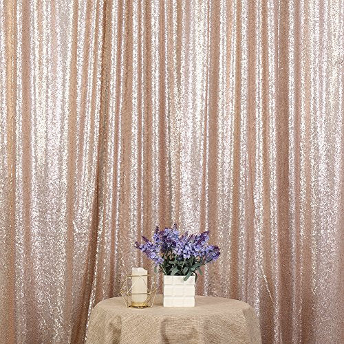 Poise3EHome Champagne Sequin Backdrop, 10Ft x 10Ft Glitter Photography Background Curtains, Sequence Drapes for Party Baby Shower Wedding Birthday Christmas Thanksgiving Halloween Decoration - color: Champagne, size: 10x10 ft
