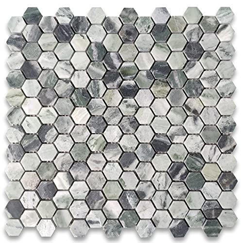Stone Center Online Sagano Vibrant Green Marble 1 inch Hexagon Mosaic Tile Honed Kitchen Bath Wall Floor Backsplash Shower (1 Sheet)