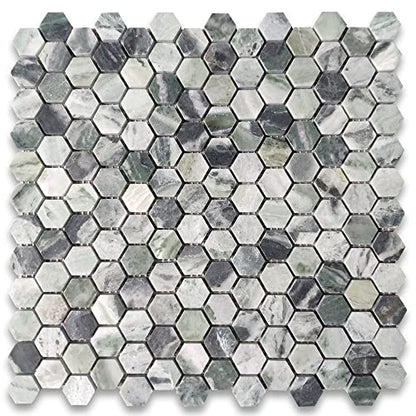 Stone Center Online Sagano Vibrant Green Marble 1 inch Hexagon Mosaic Tile Honed Kitchen Bath Wall Floor Backsplash Shower (1 Sheet)