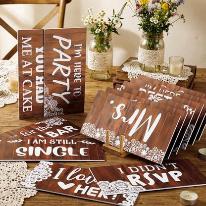 24 Designs Rustic Wedding Photo Booth Props Double Sided 11.02 x 5.51'' Photo Booth Props Wood Lace Country Bridal Shower Bachelorette Party Waterproof DIY Selfie Signs PVC for Wedding Party Reception - color: Wood, style: Lace Wedding