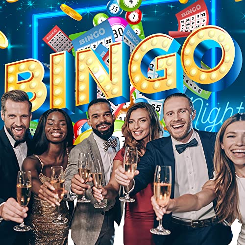 Bingo Night Backdrop 8Wx6H Feet Polyester Fabric Snooker Game Time Decoration Cards Coins Contest Winning Ball Gaming Party Colorful Adults Man Cool Photography Background Photo Shoot Props - color: A-01Bingo, size: 8Wx6H