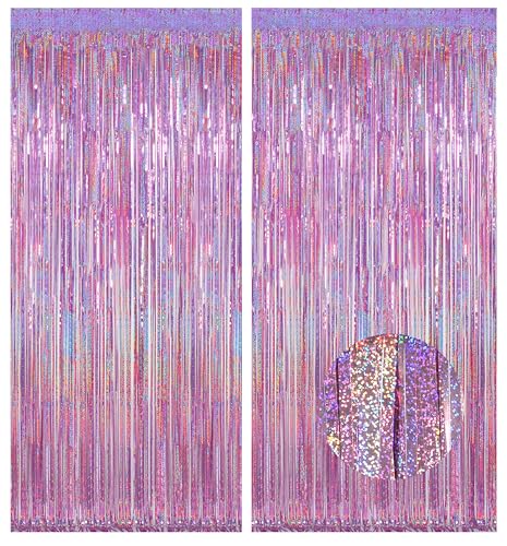 Melsan 2 Pack 3.2 ft x 8.2 ft Tinsel Foil Fringe Curtains Backdrop, Sparkle Metallic Foil Curtains for Party Photo Booth Props Decoration, Pinkish Purple - color: Pinkish Purple