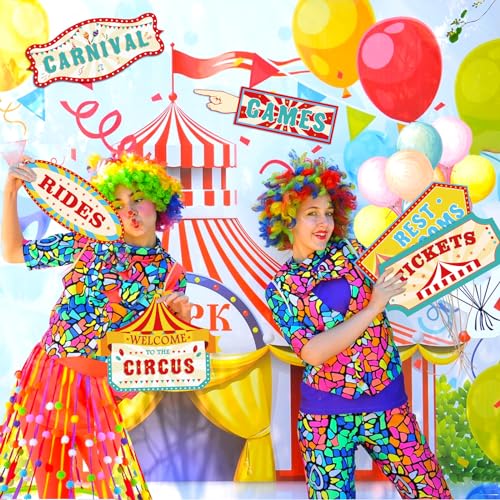 Hooqict 20 Pieces Carnival Decorations Circus Theme Party Directional Signs Carnival Party Signs Welcome to The Circus for Kids Carnival Birthday Party Decorations Supplies - style: Carnival