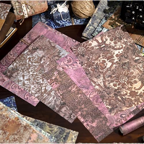 20 Sheets Vintage Background Paper, Traditional Gorgeous Leaves Flowers Decorative Papers, Retro Floral Paper for Journaling Scrapbooking Letter Gift Wrap Decorations - color: Pink