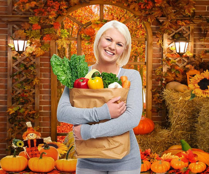 Fall Thanksgiving Backdrop Autumn Pumpkin Harvest Window Backdrop for Photography Background 10x8ft Maple Leaves Forest Haystack Photo Backdrop Kids Baby Birthday Party Portrait Prop Banner - color: NSW12879
