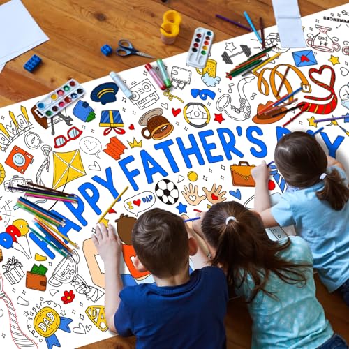 Gatherfun Father's Day Themed Activity Poster/Table Cover - 72" x 31.5" Wall Art for Classroom Wall, School Parties, Happy Father's Day Decorations - style: Father's day