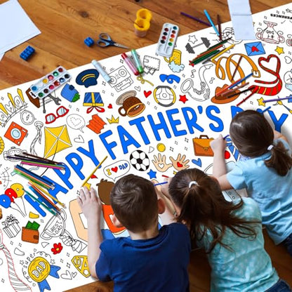 Gatherfun Father's Day Themed Activity Poster/Table Cover - 72" x 31.5" Wall Art for Classroom Wall, School Parties, Happy Father's Day Decorations - style: Father's day