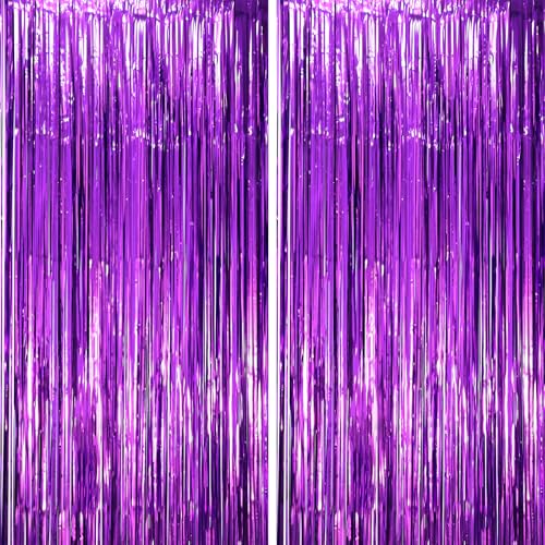 Voircoloria 2 Pack Purple Tinsel Foil Fringe Curtains, Purple Party Decorations, Metallic Tinsel Party Streamers Backdrop for Halloween Mermaid Bachelorette Graduation Party Decorations - color: 30 Purple