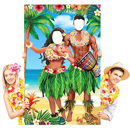 Tudomro 6 x 4 ft Hawaiian Photo Props Banner Tropical Luau Tiki Couple Door Banner Aloha Party Decorations Fabric Luau Photo Booth Background Aloha Tiki Backdrop for Beach Party - style: Hawaii