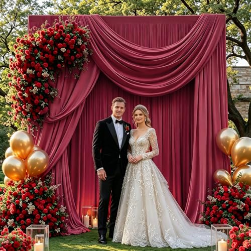 Gallety Red Backdrop Curtain for Wedding, Photo Backdrop Curtain for Bridal Shower Decorations - 10FT x 10FT Stage Curtains for Graduation Dances,Birthday,Festival Celebrations,Photography - color: Red, size: W5' x H10'(2 panels)