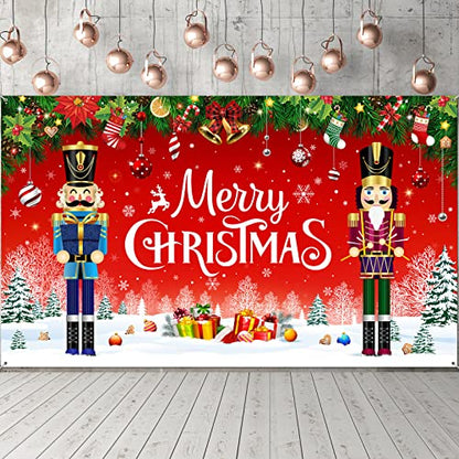 Irenare Christmas Backdrop Merry Christmas Banner Party Decoration Xmas Photography Background Photo Props for Winter Holiday New Year Eve Family Party Decoration Supplies(Nutcracker) - style: Nutcracker