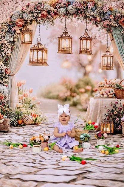 Kate Easter Photography Backdrops Arch Spring Flowers Colorful Eggs Party Banner Photo Props, 10x10ft - size: 10x10ft