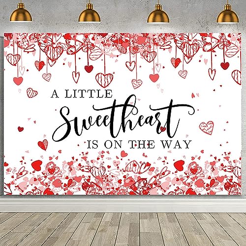 MEHOFOND Valentines Baby Shower Backdrop for Girl Valentine's Day Baby Shower Decorations Little Sweetheart is On The Way Banner Photo Studio Props Background 7x5ft - color: Red, size: 7x5ft