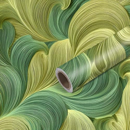 Nuxovilar Green Brushstroke Abstract Textured Peel and Stick Wallpaper, 15.75"x39.37", Self-Adhesive Contact Paper, Artistic Swirl Pattern for Bedroom, Living Room and Table Decor - color: YFW07430