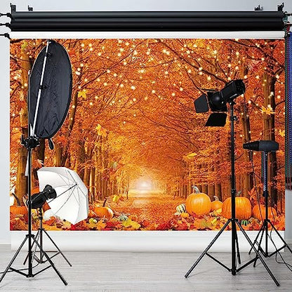 10x8FT Fall Photo Backdrop Maple Leaf Pumpkin for Photography Background Autumn Outdoor Party Decorations Fall Autumn Thanksgiving Day Photo Banner - size: 10x8ft