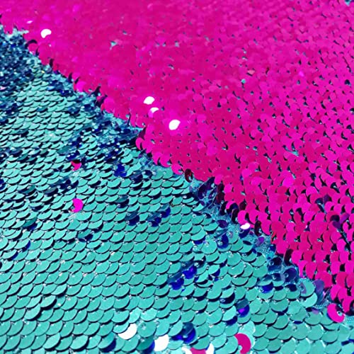 DUOBAO Turquoise to Fuchsia Mermaid Fabric by The Yard Two Tone Sequin Reversible Unique Quality Sequence Fabrics Mesh Sequins - color: Turquoise to Fuchsia, size: 1 Yard