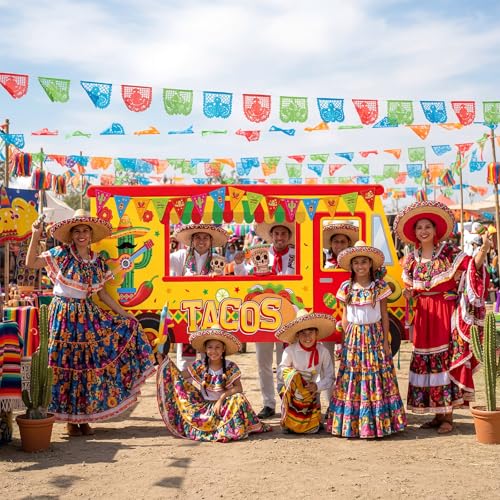 Haull Tacos Birthday Mexican Theme Fiesta Party Truck Photo Prop Ice Cream Frame Decoration Large Fabric Backdrop Banner Carnival Themed Photo Booth Prop Background for Summer Holiday Shower Birthday - style: Tacos