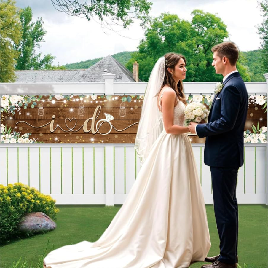 AIBIIN I Do BBQ Banner for Adults Men Women Couples Engagement Bridal Shower Decorations Wedding Rustic Wooden Backdrop Baby Shower Birthday Party Supplies Photo Booth Props 97x18inch - size: 8.2x1.5ft