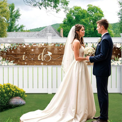 AIBIIN I Do BBQ Banner for Adults Men Women Couples Engagement Bridal Shower Decorations Wedding Rustic Wooden Backdrop Baby Shower Birthday Party Supplies Photo Booth Props 97x18inch - size: 8.2x1.5ft