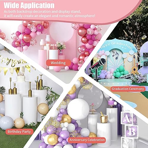 3PCS Iron Round Cylinder Display Plinth Pillars,White Cylinder Pedestal Stands,Pedestal Stand Cover Pillar, High Temperature Paint Treatment,Thickened Panels,for Wedding Party Romantic Decor