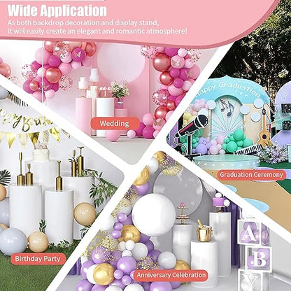 3PCS Iron Round Cylinder Display Plinth Pillars,White Cylinder Pedestal Stands,Pedestal Stand Cover Pillar, High Temperature Paint Treatment,Thickened Panels,for Wedding Party Romantic Decor