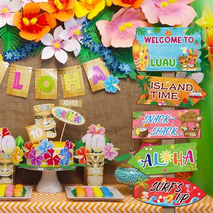 20 Pieces Luau Party Decorations Hawaiian Party Welcome Sign Summer Tropical Party Direction Signs for Fiesta Hawaiian Luau Tiki Themed Birthday Wedding Party Supplies with 2 Sheet Stickers - style: Luau