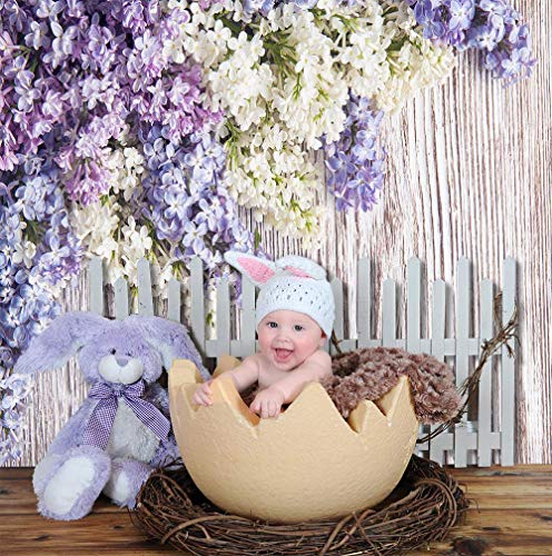 Allenjoy 5x7ft Spring Violet Wood Floral Backdrop Lilac Flowers Wall Decor Rustic Wooden Photo Background for Wedding Baby Shower Mother's Day Photography Photoshoot Props