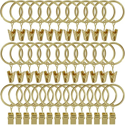 WeeksEight 40 Pack Gold Curtain Rings with Clips, Curtain Hooks Hangers Clip Rings for Hanging Drapes Bows Hat, Drapery Rings 1.26 in I D, Fits up to 1 in Diameter Curtain Rod. - color: Gold, size: 1.26" I D Set of 40